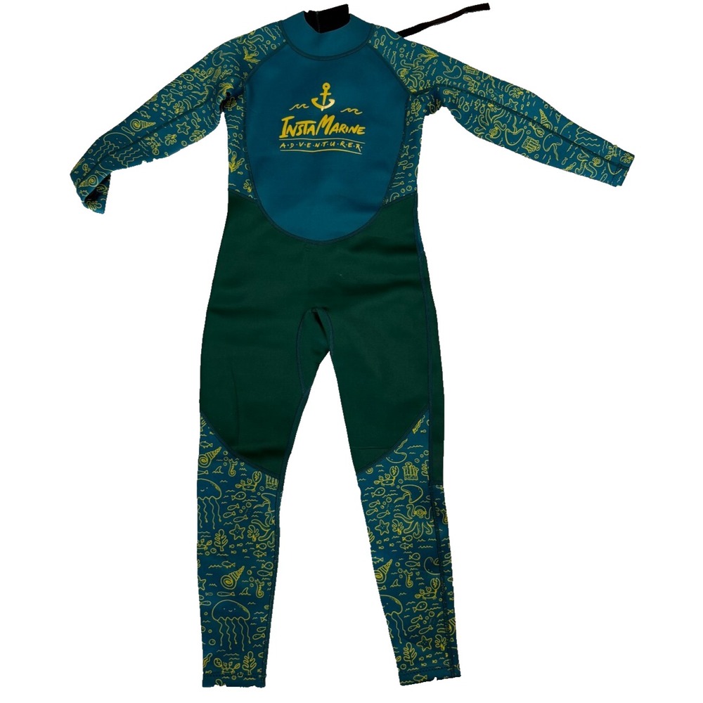 InstaMarine‎ Adventurer Kids Wetsuit Full Body Teal Sea Print Neoprene XSmall